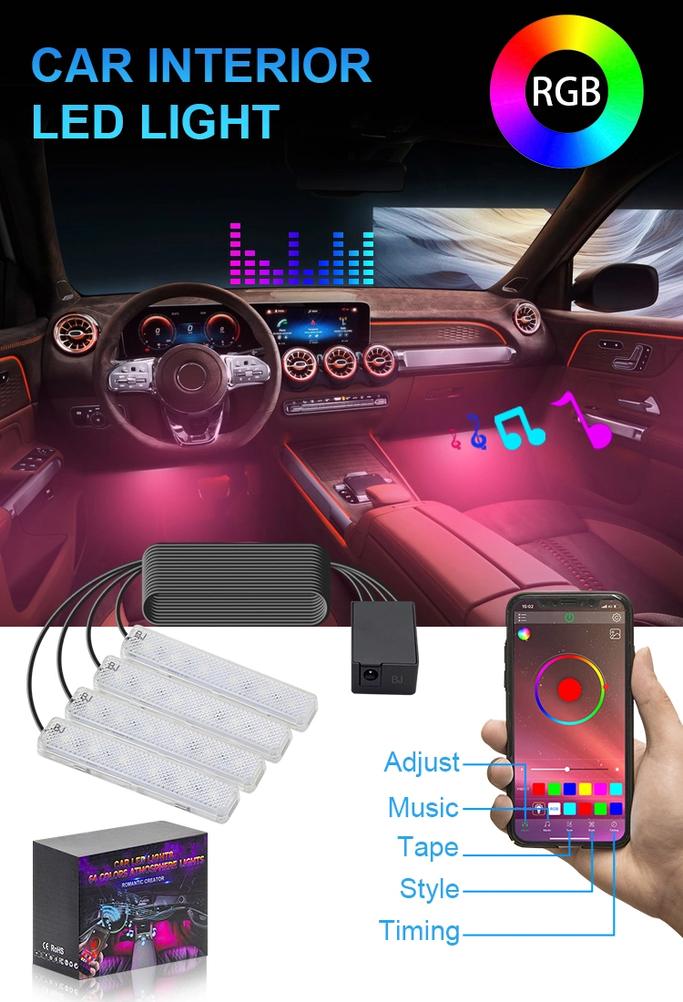 Car Interior Atmosphere 24 LED Lights Strip 5050 RGB SMD Flexible Strip Light 12V Car Atmosphere Light